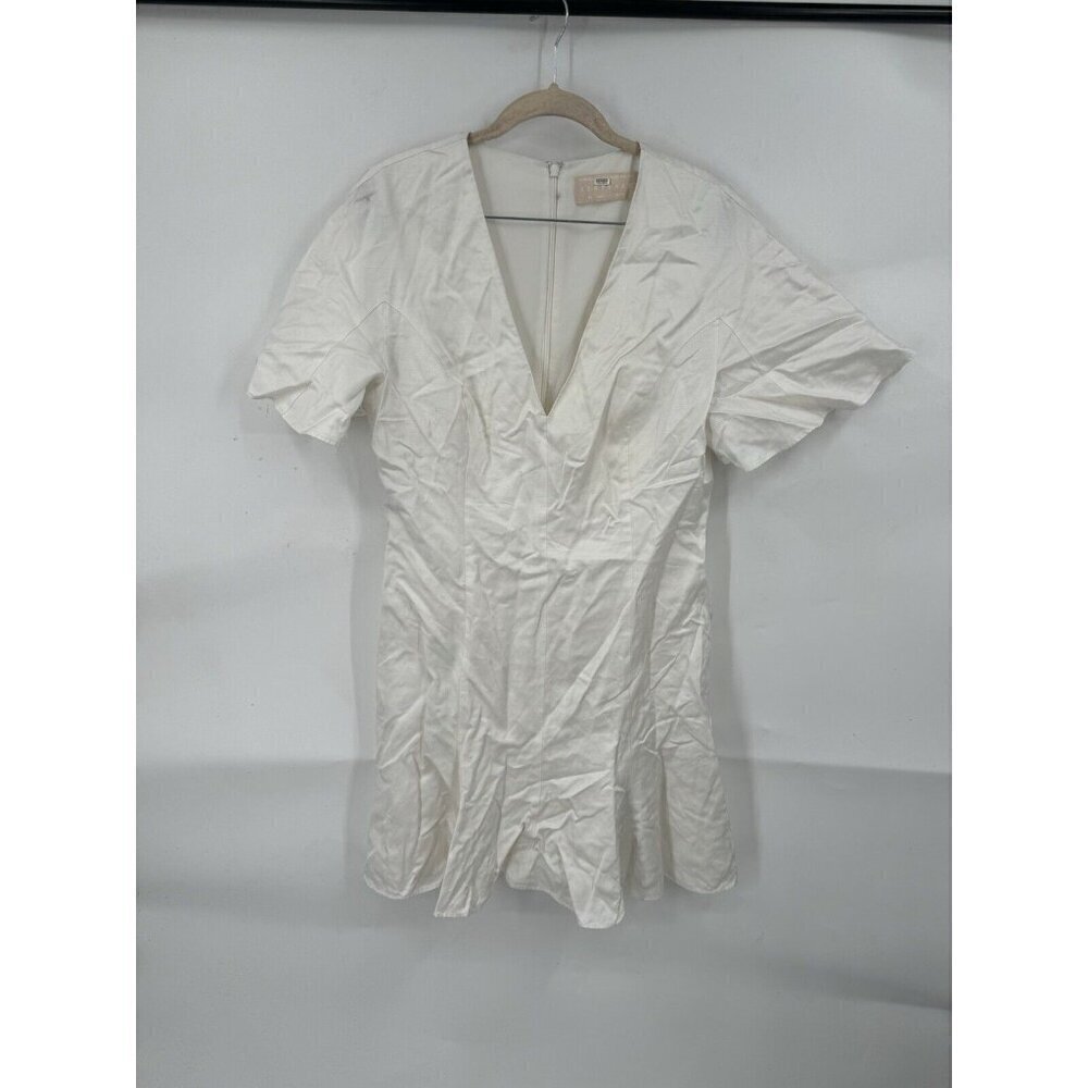 Keepsake Dress‎ Women 10 Ivory Magnetic Ruffle Linen Blend Summer Mini MSRP:$170